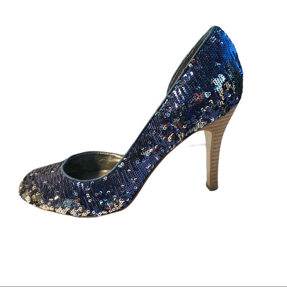Nine West Blue Sequin Embellished High Heel Glam Party Shoes 8W - Picture 2 of 5